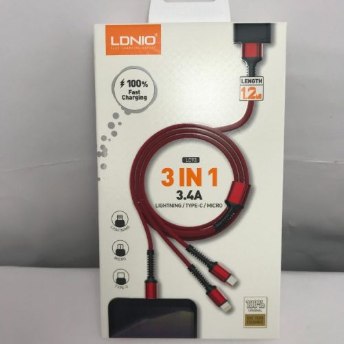 Cable LDNIO LC93 3 en 1 3.4A (V8 - IPH - Tipo C)